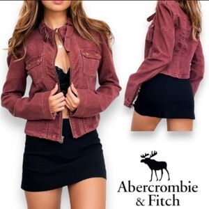 Abercrombie & Fitch Y2K Maroon Slim Fit Utility Jacket Moto Style Size M